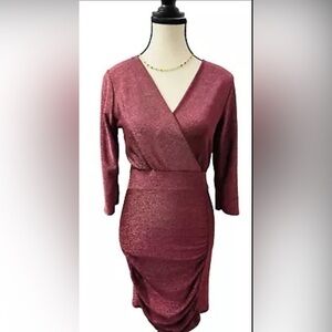Venessa Scott Italy Women's Dress Metallic Twist Front Mini 3/4 Sleeve V-Neck M